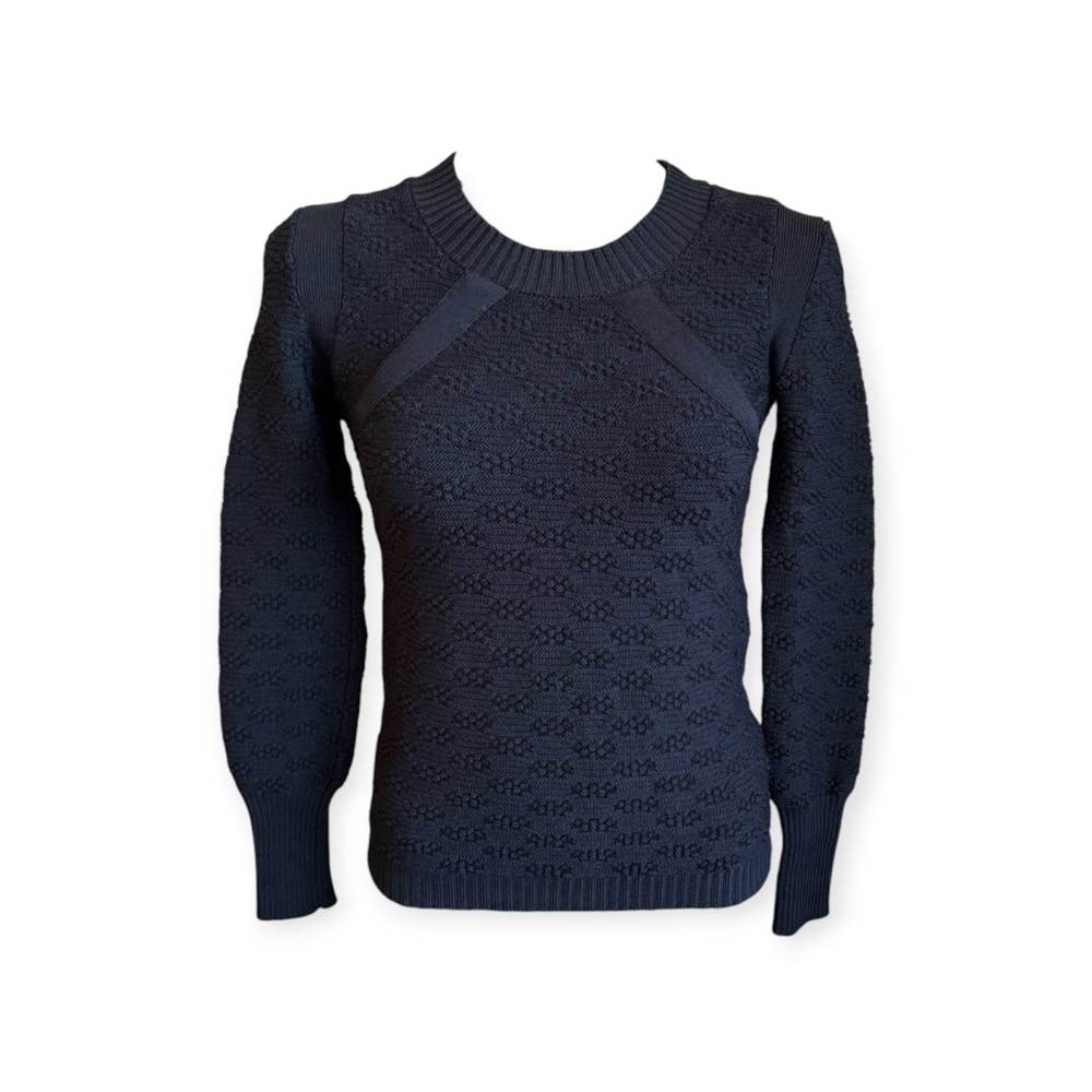 For Love & Lemons Knitz Sweater Black Knit Top Textured Long Sleeve